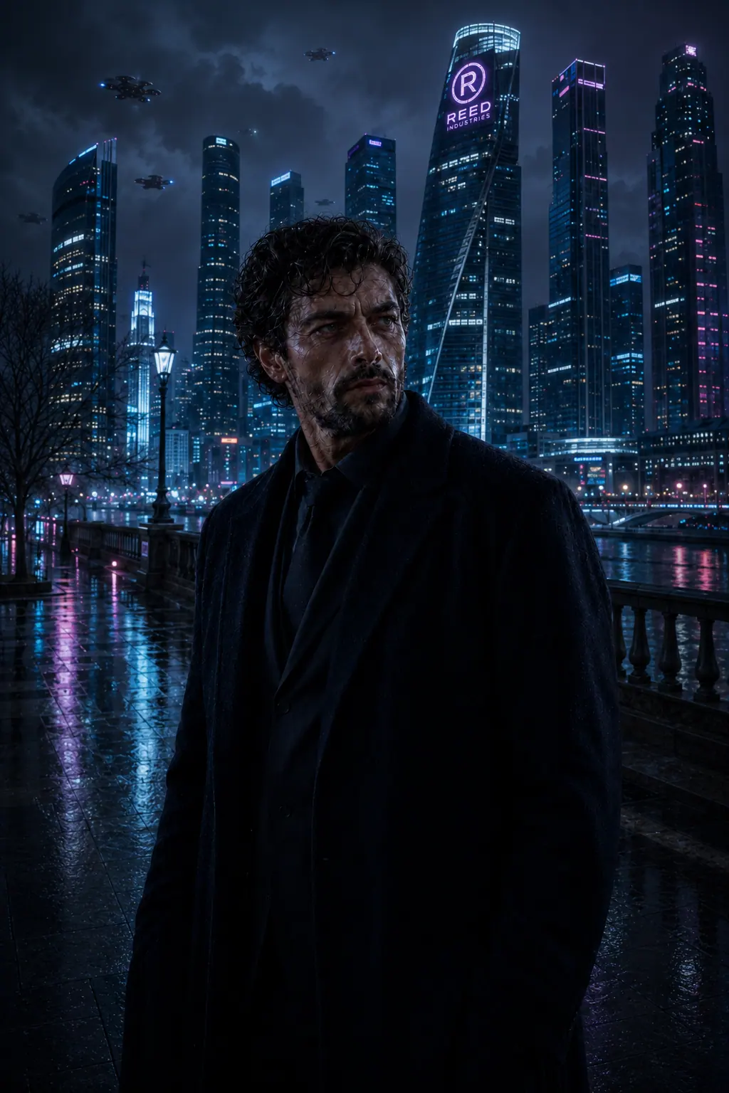 Рафаэль на фоне ночного города Reed Industries